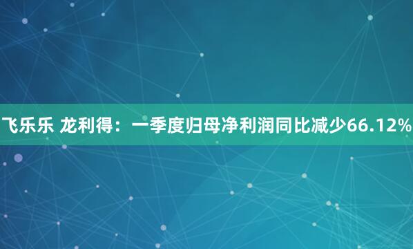 飞乐乐 龙利得：一季度归母净利润同比减少66.12%